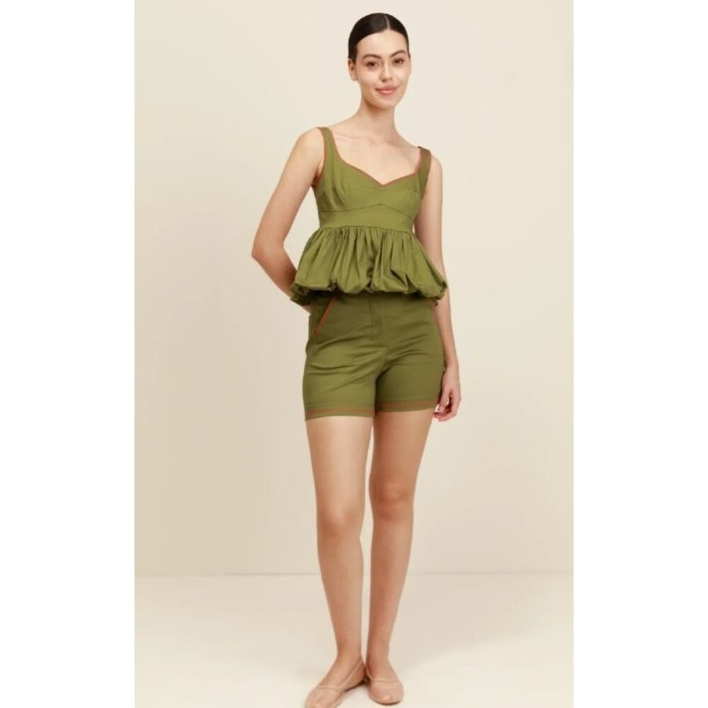 PROJECT ADAMO Etereo Top Women's Large Olive Green Modern Peplum Sleeveless